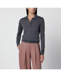 Golden Goose - Anthracite Virgin Wool Long-Sleeved Polo Shirt - Lyst