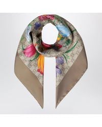 Gucci - Silk Twill Carre With Gg Flora Print - Lyst