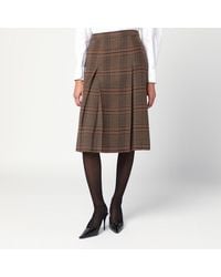 Saint Laurent - Prince Of Wales Wool Midi Skirt - Lyst