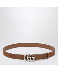 Gucci - Cintura nocciola in suede con fibbia gg marmont - Lyst