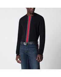 Gucci - Knitted Cotton Sweater With Web Ribbon - Lyst