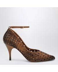 Miu Miu - Cognac-Colored Woven Leather Pumps - Lyst