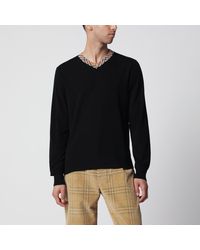 Burberry - Wool Sweater With Check Motif Neckline - Lyst