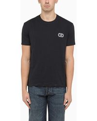 Valentino - T-shirt girocollo navy in cotone con logo - Lyst