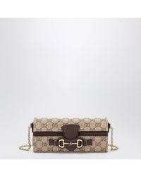 Gucci - Sand/Dark Gg Fabric Wallet On Chain With Horsebit - Lyst