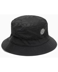 Stone Island - Black Bucket Hat In Nylon With Logo - Lyst