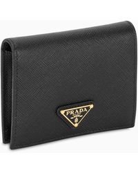 Prada Saffiano Leather Small Wallet in Black | Lyst