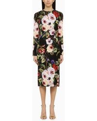 Dolce & Gabbana - Dolce&gabbana Rose Print Sheath Dress In Silk - Lyst