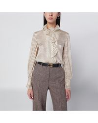 Valentino - Light Beige Silk-blend Shirt With Ruffles - Lyst