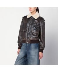Halfboy - Leather Bomber Jacket With Shearling Collar - Lyst