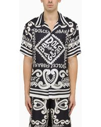 Dolce & Gabbana - Dolce&gabbana Silk Hawaii Shirt With Navy Print - Lyst