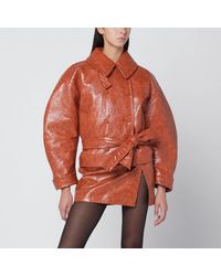 ANDAMANE - Tan Leather-Effect Belted Jacket - Lyst