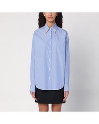 Prada - Camicia in popeline azzurra con strass - Lyst