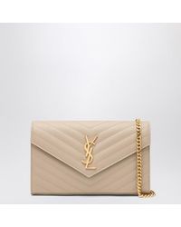 Saint Laurent - Pochette con catena cassandre beige - Lyst
