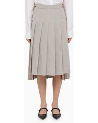 Thom Browne - Grey Cotton Pleated Midi Skirt - Lyst