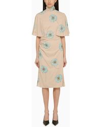 Prada - Powder Floral Print Dress With Scarf Collar - Lyst