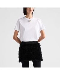 Prada - Weißes T-Shirt Aus Jersey Mit Gesticktem Dreieckslogo - Lyst
