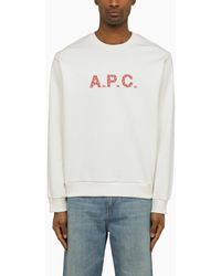 A.P.C. - Logoed White/red Crewneck Sweatshirt - Lyst