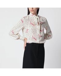 Valentino - Vanilla Silk Shirt With Logo Print - Lyst