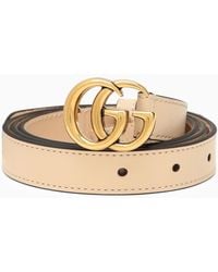 Gucci - Leather Light Beige Belt With Double G Buckle - Lyst