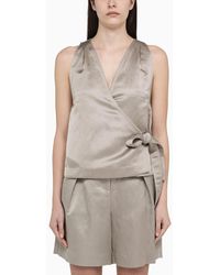 Calvin Klein - Sand-Coloured Blend Top With Bow - Lyst