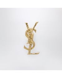 Saint Laurent - Gehämmerter Cassandre Clip-Ohrring Aus Messing - Lyst