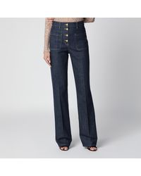 Valentino - Cotton Denim Pants With Logo Buttons, Medium - Lyst