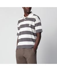 Ami Paris - Ami De Coeur Striped Cotton Knit Polo Shirt - Lyst