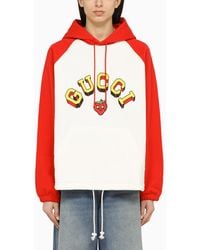 Gucci - Red And White Sweatshirt With Cotton Logo - Lyst