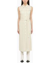 Calvin Klein - Midi Elfenbein Chemisier Kleid - Lyst