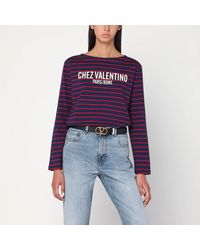 Valentino - T-shirt blu a righe rosse chez - Lyst