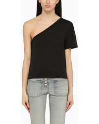 Calvin Klein - T-shirt monospalla nera in cotone - Lyst