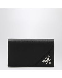 Prada - Schwarzes Kartenetui Mit Klappe Aus Saffiano-Leder - Lyst