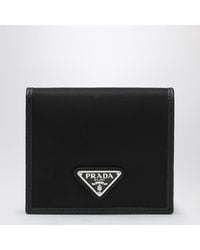 Prada - Schwarzes Portemonnaie Aus Nylon Und Saffiano-Leder - Lyst