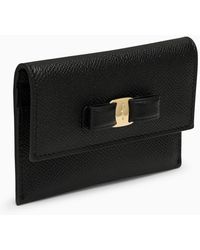 Ferragamo - Vara Black Leather Bow Card Holder - Lyst
