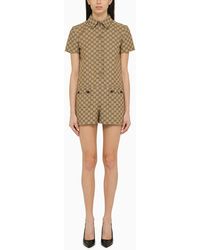 Gucci - Short Jumpsuit In Camel gg Supreme Fabric - Lyst