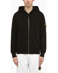 Stone Island - Black Zip And Hoodie With Logo - Lyst