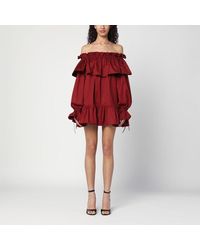 Saint Laurent - Bordeauxfarbenes Mini-Kleid Mit Volants - Lyst