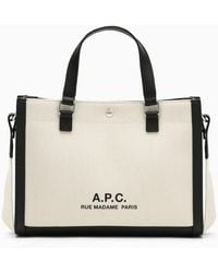 A.P.C. - Borsa tote shopper camille 2.0 beige/nera in cotone e lino - Lyst