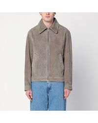 Ami Paris - Giacca con zip grigia in suede - Lyst