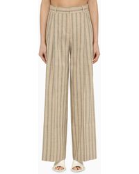 Quelledue - Beige Striped Linen And Wool Trousers - Lyst