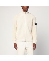 Stone Island - Cardigan con zip avorio in cotone - Lyst