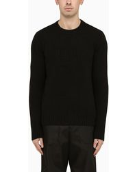 Prada - Black Wool Cashmere Crew-neck Sweater With Logo - Lyst