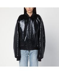 Balenciaga - Leather Ostrich-effect Bomber Jacket - Lyst