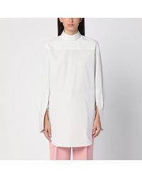Dries Van Noten - Bluse Mit Hohem Kragen Aus Weiß Karierter Popeline - Lyst
