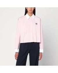 Miu Miu - Camicia in cotone con logo - Lyst