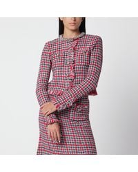 Self-Portrait - Fringed Checked Knit Jacket - Lyst