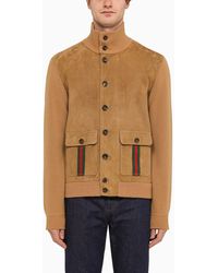 Gucci - Camel-coloured Suede And Wool Bomber Jacket - Lyst