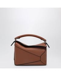 Loewe - Puzzle Edge Mini-Tasche Braun Aus Genarbtem Leder - Lyst