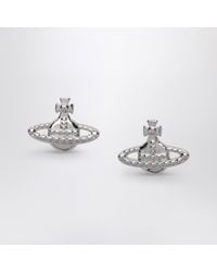 Vivienne Westwood - Platinum Orb Logo Earrings - Lyst